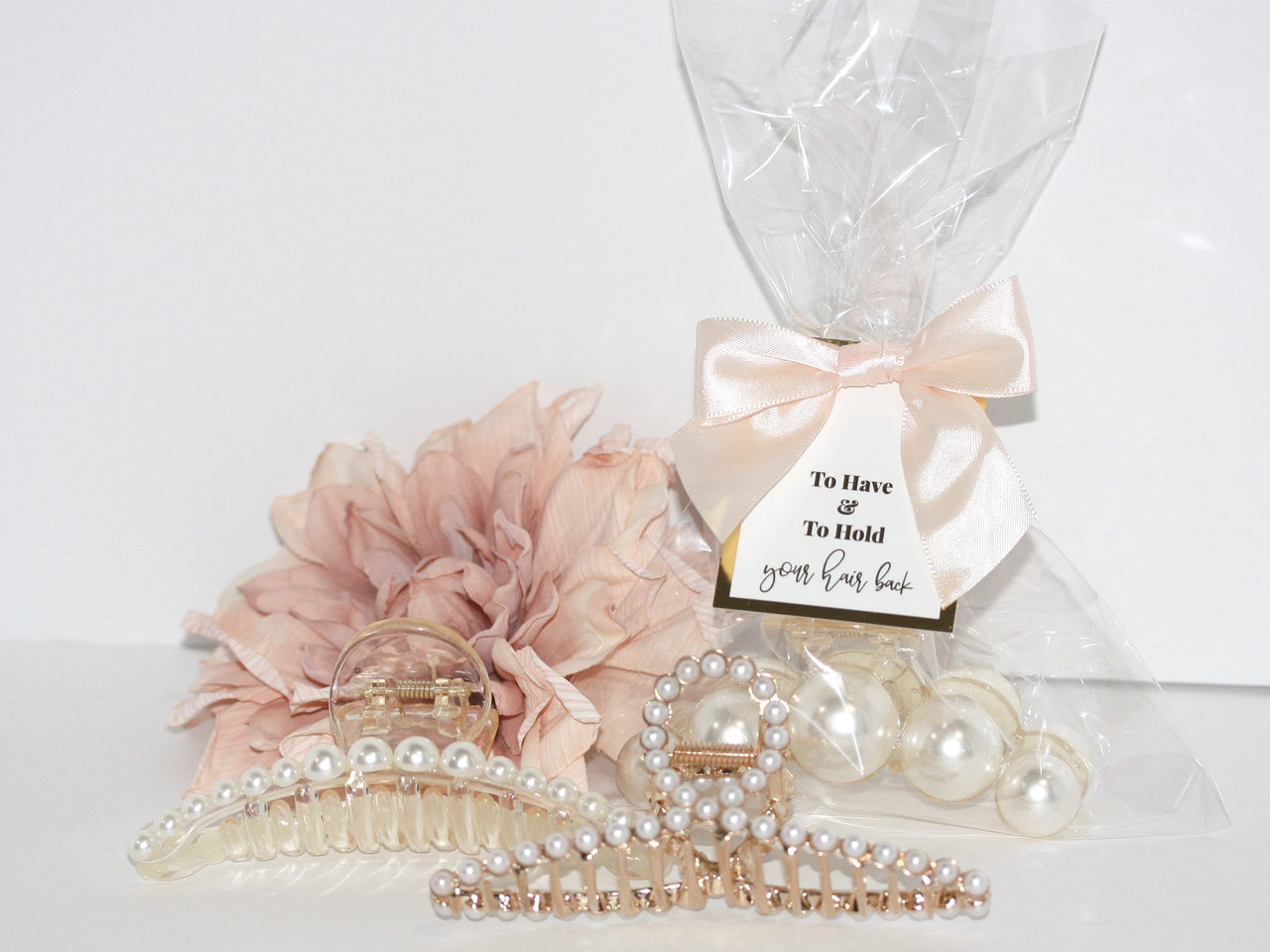 To have and to hold your hair back gift bag with pearl hair claw clip