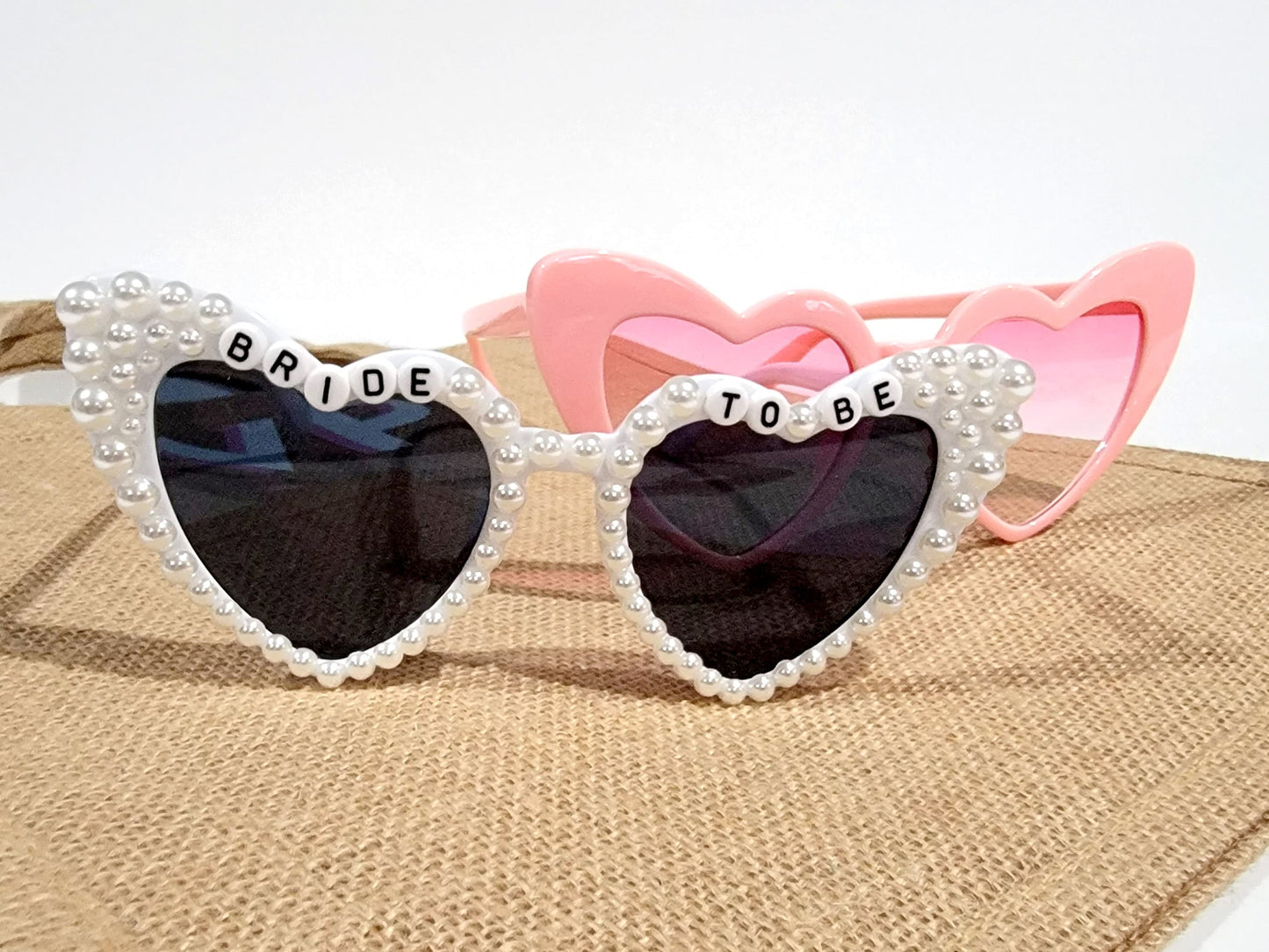 Bride to Be Heart Sunglasses with Pearls and Pink Retro Bridesmaid Sunglasses