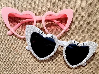 Bride to Be Heart Sunglasses with Pearls and Pink Retro Bridesmaid Sunglasses