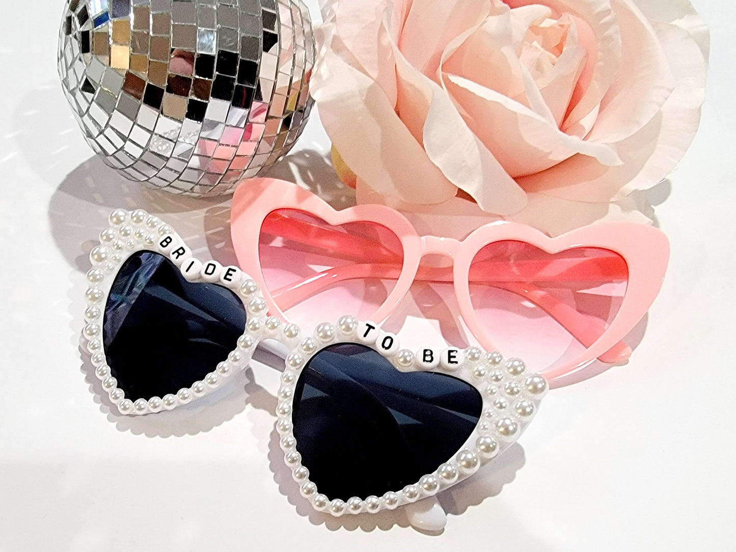 Bride to Be Heart Sunglasses with Pearls and Pink Retro Bridesmaid Sunglasses