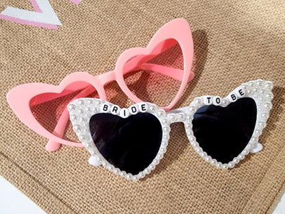 Bride to Be Heart Sunglasses with Pearls and Pink Retro Bridesmaid Sunglasses