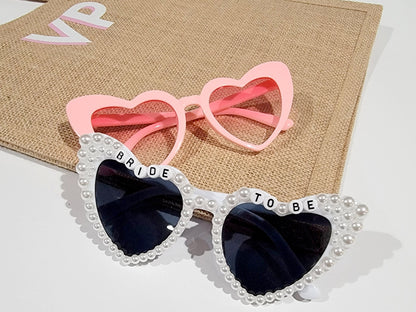 Bride to Be Heart Sunglasses with Pearls and Pink Retro Bridesmaid Sunglasses