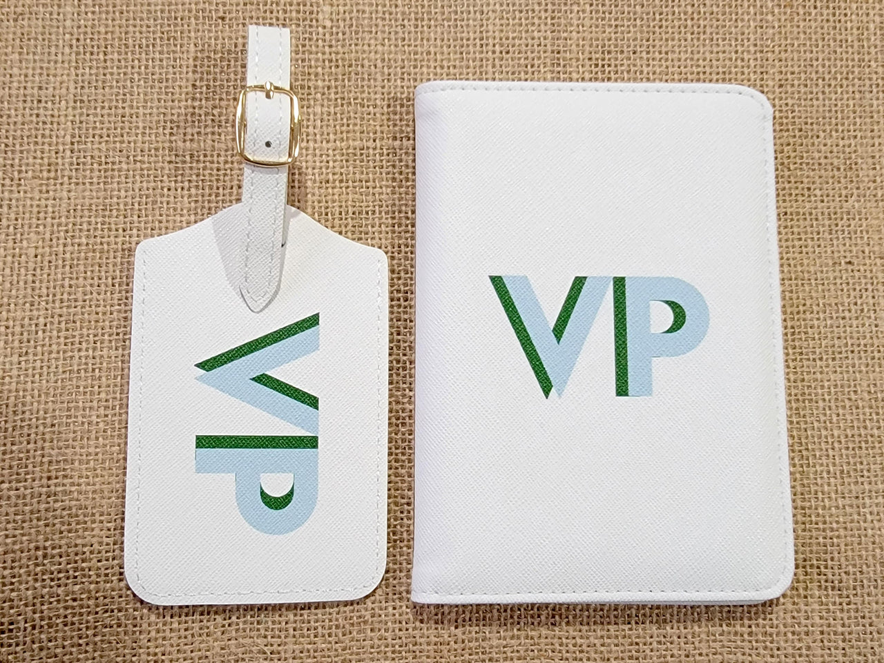 Personalized Shadow Monogram Vegan Leather Luggage Bag Tag and Passport Holder